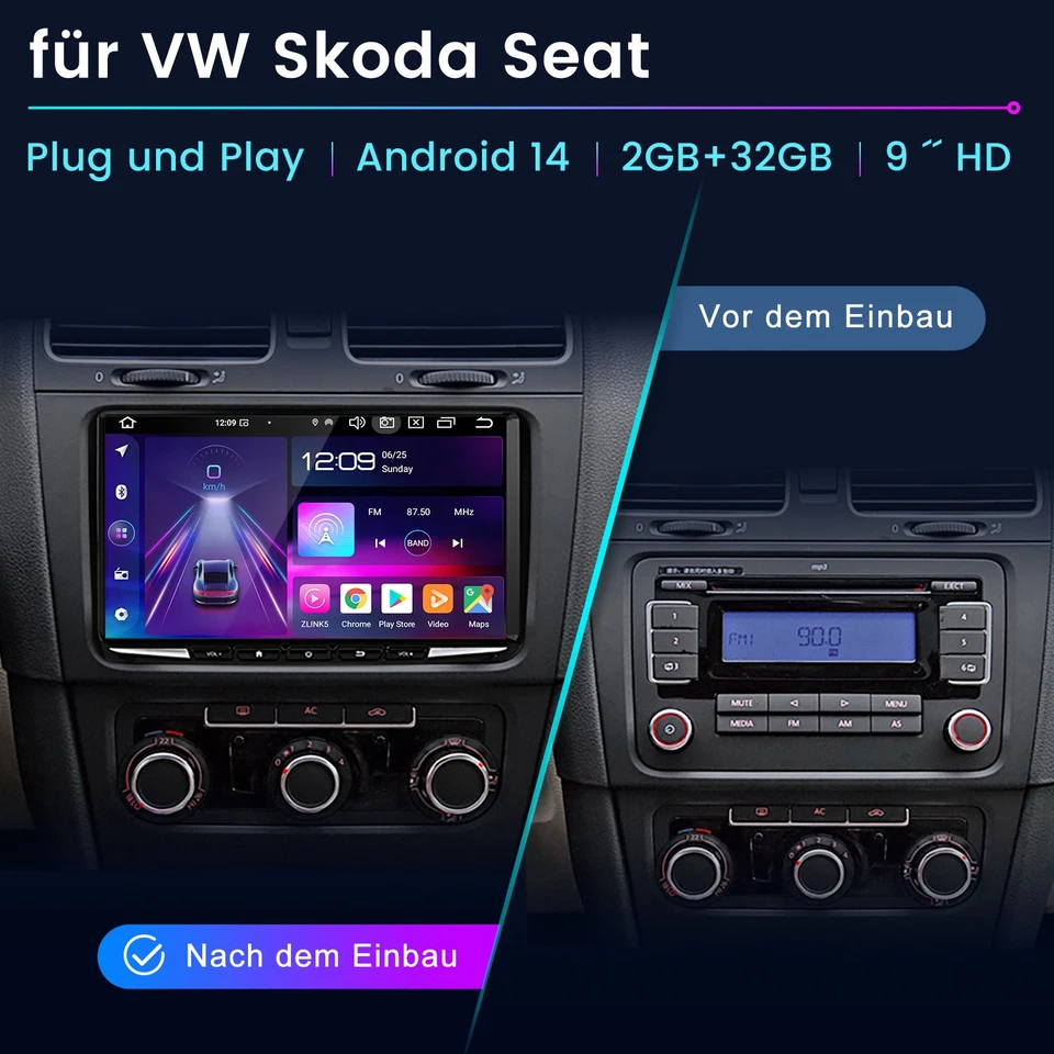 Android 13 Autoradio CarPlay GPS Navi Für VW Golf 5 6 Passat Touran Caddy Jetta - Bild 2 von 4