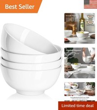 Classic Soft White Ceramic Bowls Set of 4 - Microwave Safe for All Meals