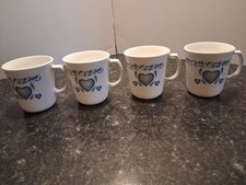 Corning Ware Blue Hearts Coffee Mugs Vintage 8 oz Set Of 12