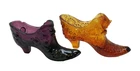 2 Vintage Fenton Glass Shoe Daisy & Button Cat Head Slipper Amethyst & Amber