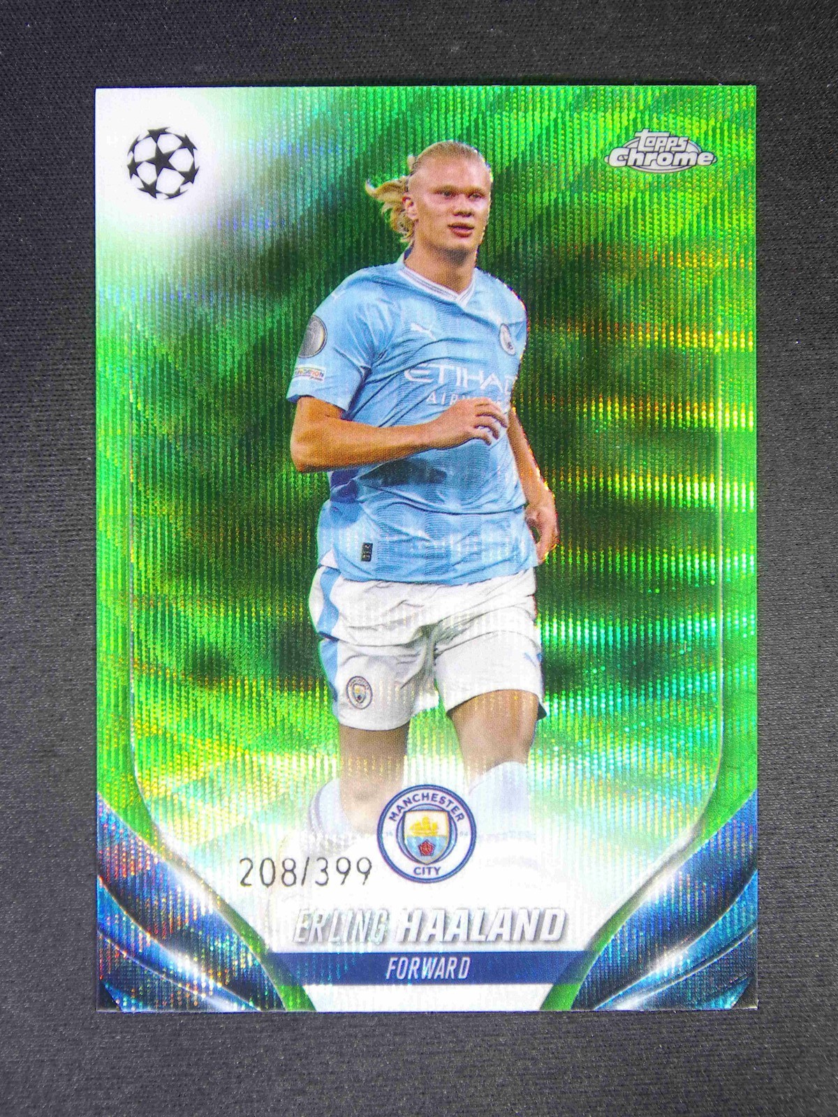 2023-24 Topps Chrome UEFA Erling Haaland #39 Green Wave Refractor /399