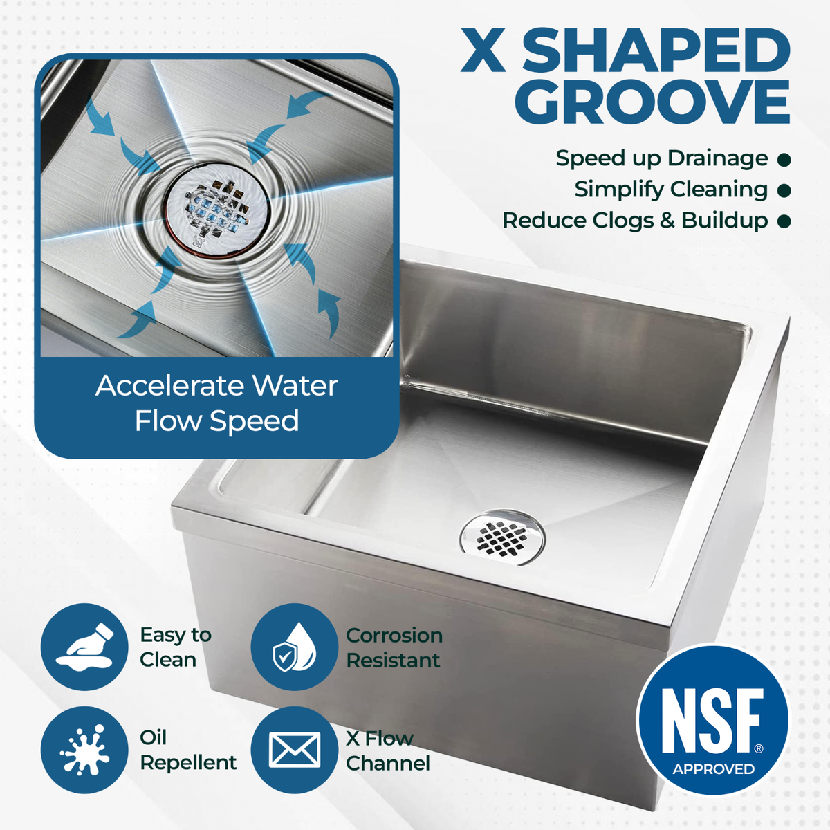NSF Stainless Steel Floor Mop Sink - Commercial Utility Basin 19