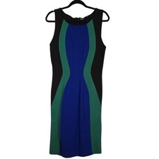 T Tahari Sleeveless Sheath Dress Colorblock Blue Green Black Size Small 6