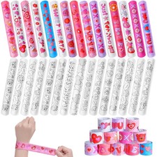 120 Pcs Valentines Slap Bracelets Valentine's Day Crafts Color Your Own Slap ...