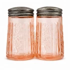Vintage Federal Glass Sharon Cabbage Rose Pink Depression Salt Pepper Shakers