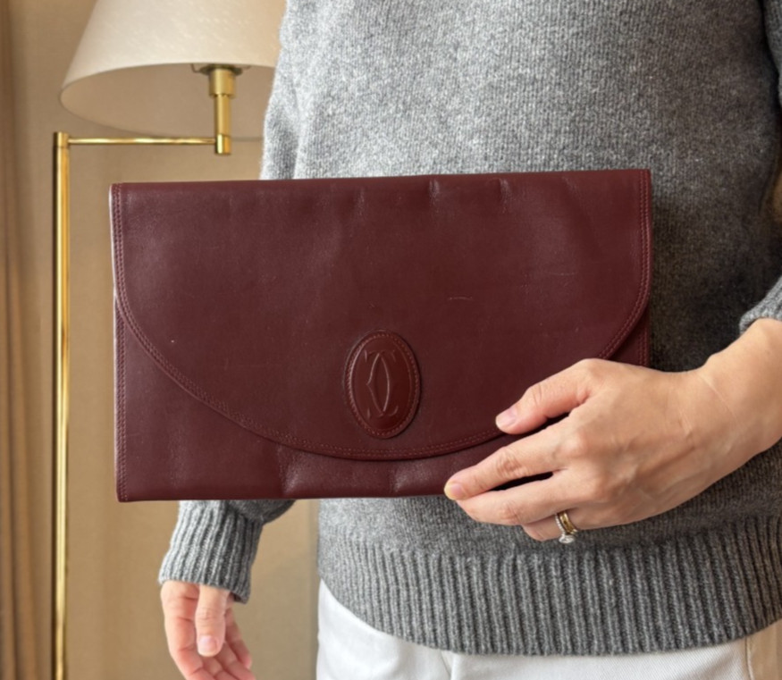 Bolso sin asas Cartier Must de Cartier vintage de cuero borgoña con logotipo