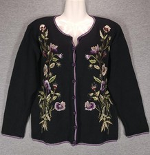 Vintage Tiara International Sweater Womens Medium Floral Embroidered 2000s