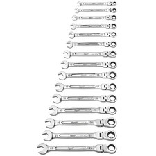 Milwaukee Tool 48-22-9513 15 Pc. Metric Flex Head Ratcheting Combination Wrench Milwaukee Tool 48-22-9513 15 Pc. Metric Flex Head Ratcheting Combination Wrench
