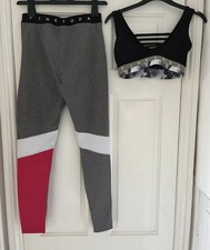 Pink Soda Women s Gym Leggings Crop Top, Grey, Black Pink, Size Small