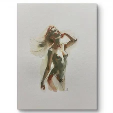 Original Classical Watercolor 8x10  Portrait Nude Female Figure