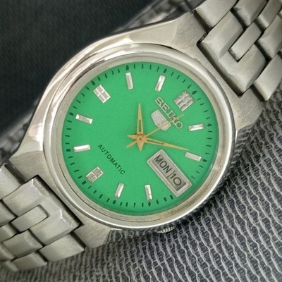 GENUINE VINTAGE SEIKO 5 AUTOMATIC 4227A JAPAN BOY GREEN COLOR DIAL WATCH a2859-U