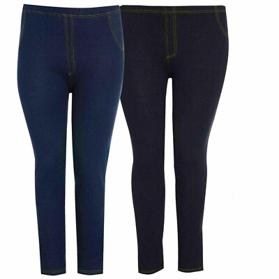 Ladies Womens Stretchy Denim Look Skinny Jeggings Leggings Plus Size 8-26 UK New