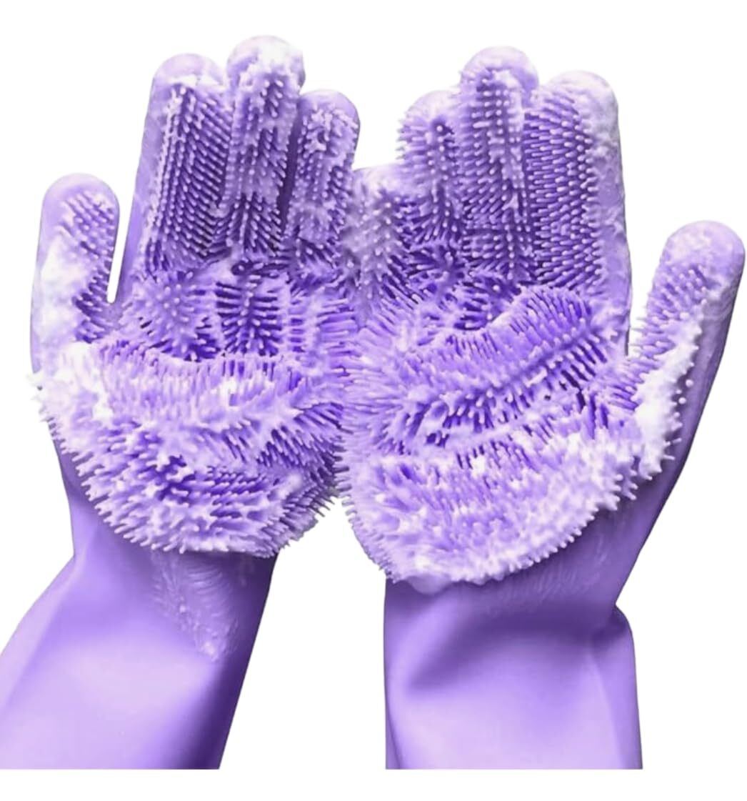 Silicone Dishwashing Gloves Grooming Rubber Scrubbing Gloves Kitchen, Cars, a...