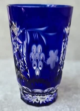 SINGLE Ajka Marsala 5 1/4" Cased Cut to Clear Cobalt Royal Blue Highball Tumbler