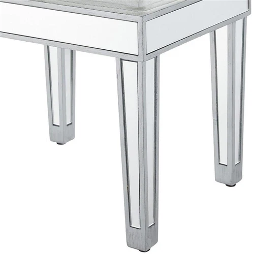 Elegant Decor Reflexion 18" Mirrored Fabric Vanity Stool in Beige and Silver - Picture 10 of 10