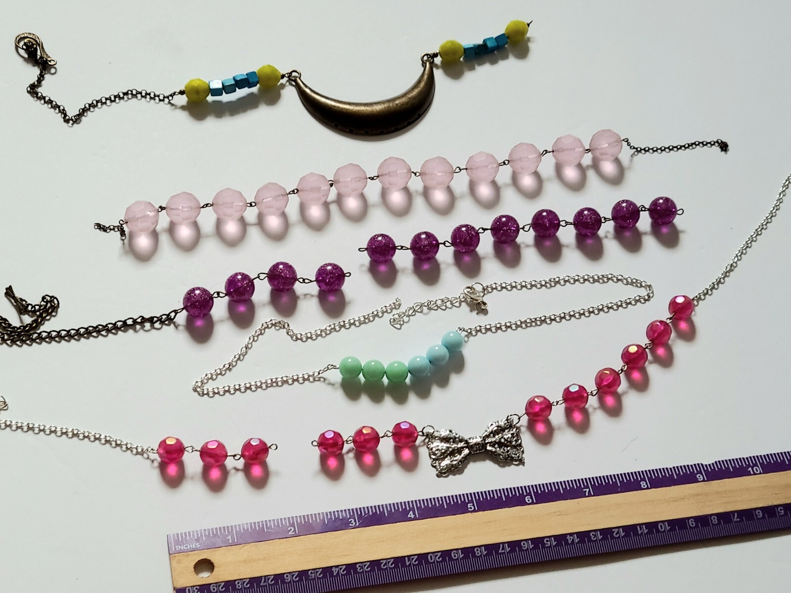 Unfinished Handmade Linked Chain Bead Necklace Lot 5p Vintage Harvest