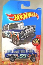 2017 Hot Wheels #109 HW Flames 2/10 '55 CHEVY BEL AIR GASSER Blue w/Gray 5 Spoke