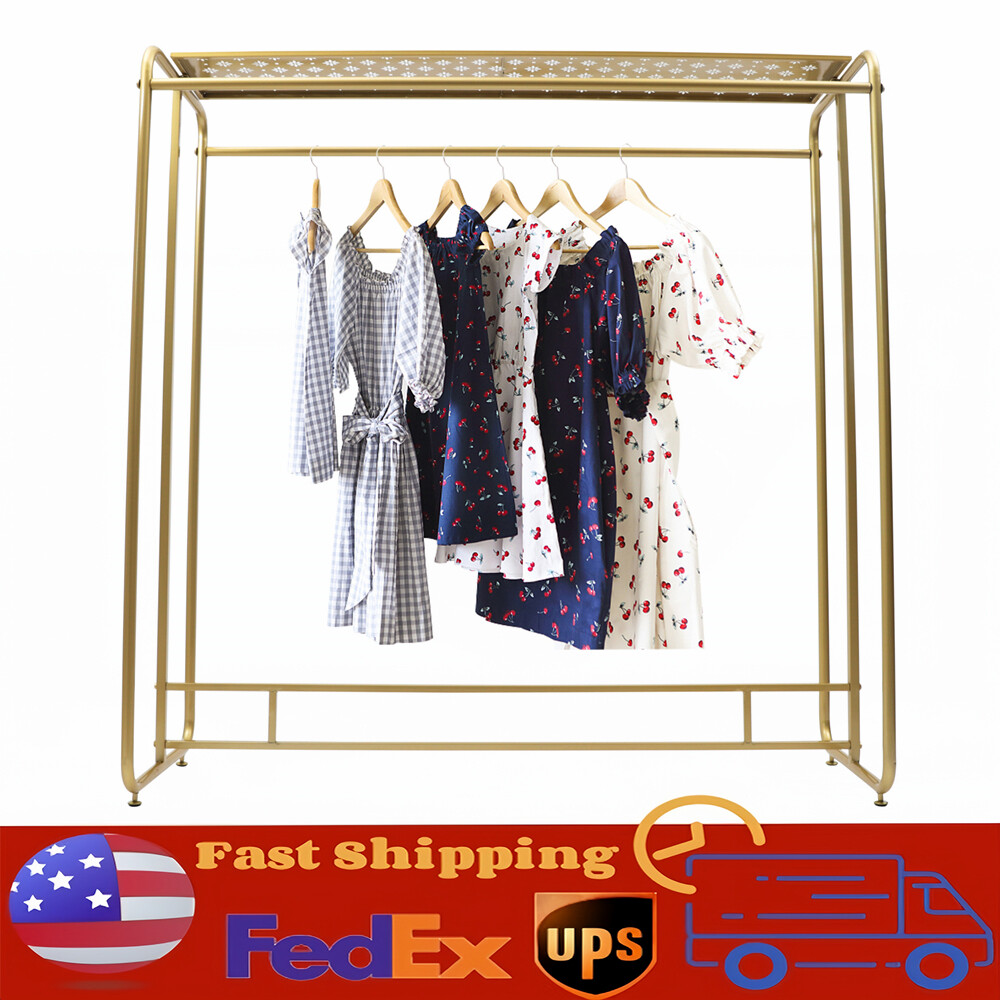 Golden Metal Garment Rack Double Rod Hanging Organizer for Retail Clothes