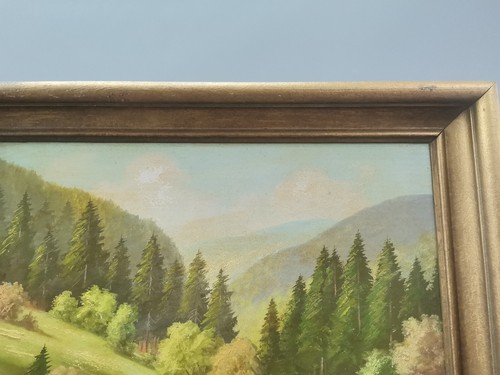 ÖLGEMÄLDE Öl auf Pappe Gemälde Bild Rahmen Holz 58x48 Landschaft keine Signatur - Bild 8 von 12