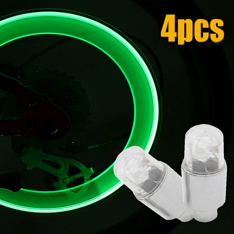 Tapas de luz LED verdes 4 piezas para vástago de neumático de rueda de automóvil Accesorios de válvula de aire de neumático Foto 4 de 4