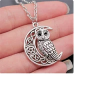 CRESENT MOON OWL PENTAGRAM CELTIC  Pendant On 20" 925 Sterling Silver Necklace
