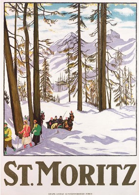 Emil Cardinaux ''Decorative canvas print of vintage poster of St. Moritz'' Green