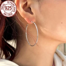 50mm 925 Sterling Silver Round Circle Thin Hoop Earrings for Women Accessories
