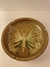 Butterfly Large Round Ceramic Brown Ashtray 8.5” Vintage
