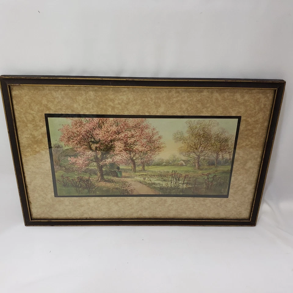 C Hopkins Print Cherry Blossom Trees Framed 17x11 Spring Landscape Cottage Decor - Image 2 of 4