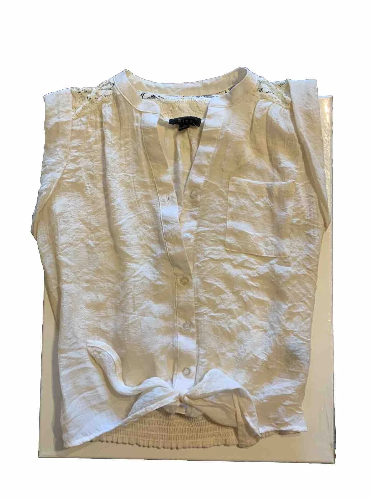 OFF WHITE Camicia abito in pizzo senza maniche nuova con etichette primavera estate top avorio bianco juniors