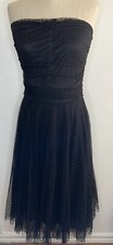 Black Strapless Fit & Flare Retro Sheer Mesh Polka Dot Dress Evening Party M