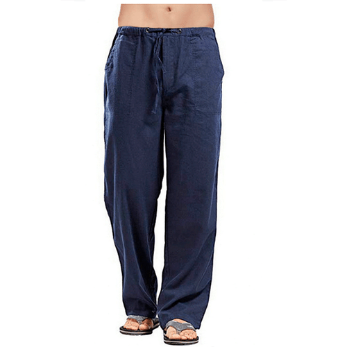 Herren Leinenhose Freizeit Lose Kordelzug Stoffhose Sommer Fitness Jogginghosen - Bild 21 von 28