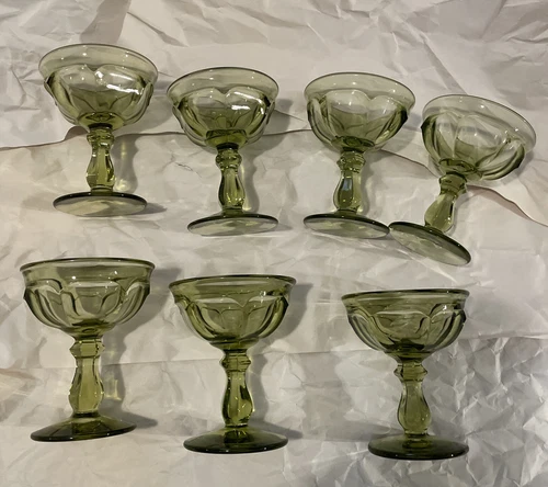 Vintage Lot of 7 Imperial Old Williamsburg Olive Green/ Verde Champagne Goblets