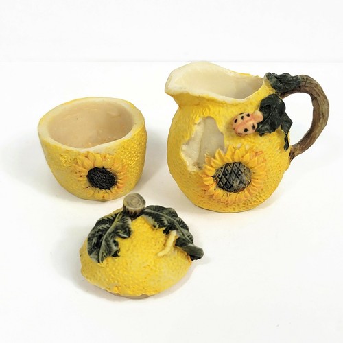 Vintage Miniature Tea Set Sunflowers & Lemons Decorative Mini Resin Yellow Fruit - Picture 5 of 10