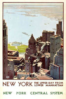 1920's Manhattan Upper Bay Ny Vintage Style Travel Wall Art - POSTER 20''x30''