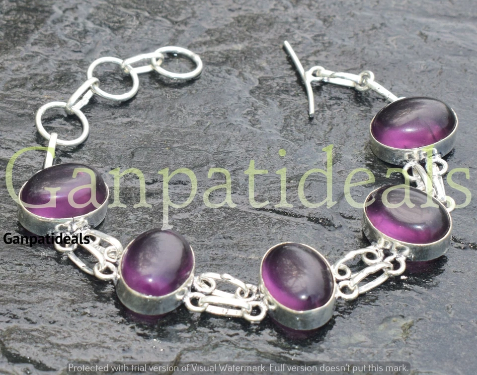 Pulsera de moda de piedras preciosas de amatista enchapada en plata de ley 925 joyas Foto 4 de 4