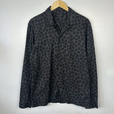 All Saints Leopardenmuster Hemd, Waka, angeraute Baumwolle, Langarm, Herren Medium