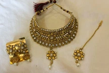 sk 81 Indian Gold Look Necklace Beautiful New Fancy Bridal Choker Jewelry Set
