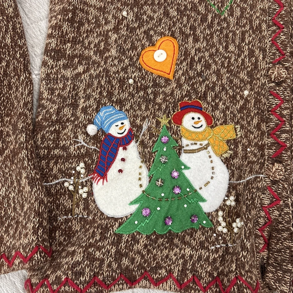 Cárdigan Muñeco de Nieve Vintage Punto de Referencia Suéter de Navidad Grande Foto 3 de 4