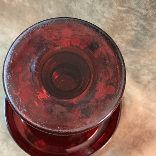 Victorian hand blown Glass ruby stained vintage grape leaf design compote Dish - Picture 6 of 6