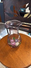 Vintage Fenton Teleflora Amethyst Glass Vase Hand Painted Ruffled Edge 8"
