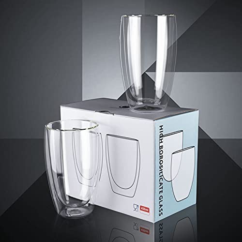 15oz Double Wall Glass Coffee Mugs, Insulated Latte Cups Set of 2, for Coffee, - Picture 5 of 6