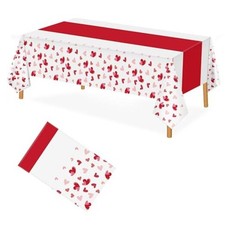 54 x 108 Inch Day Tablecloth, Disposable Heart Plastic Table Cover Valentines