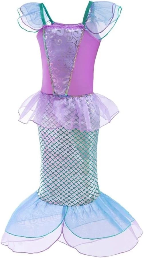 Lito Angels Prinzessin Meerjungfrau Arielle Kostüm – Kleid Mit Perücke & Seestern-Kopfbedeckung – Verkleidung Für Mädchen Größe 2 Bis 9 Jahre – Ideal Für Halloween, Geburtstag & Cosplay