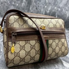 Gucci Vintage Sherry Line Crossbody Shoulder Bag GG Beige Brown PVC Leather Used