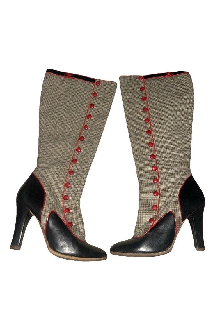 Kenzo 90s Black And Red Vintage Victorian Style Leather Detailed