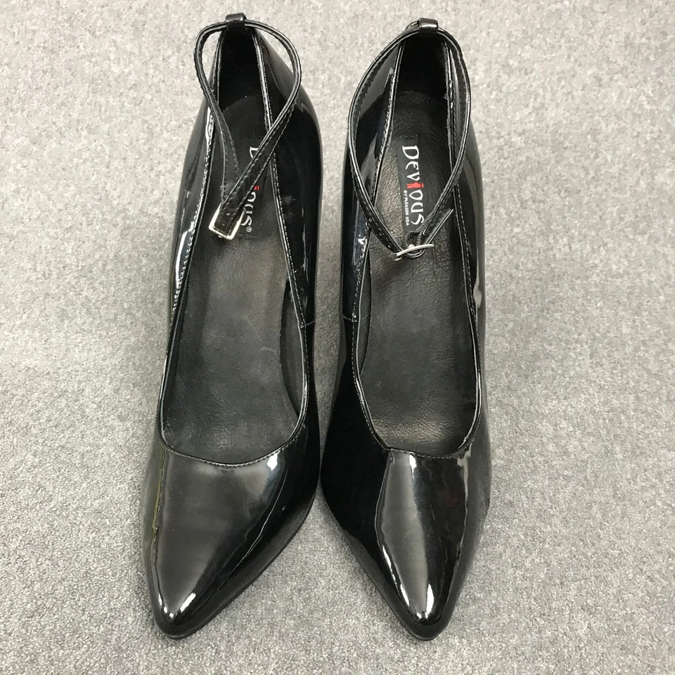 Bombas Devious by Pleaser Dagger-12 tamanho 13 preto patente 6,25" alça de tornozelo salto - Imagem 2 de 4