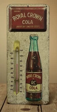 ORIGINAL ROYAL CROWN RC COLA ADVERTISING THERMOMETER SIGN RAISED BOTTLE