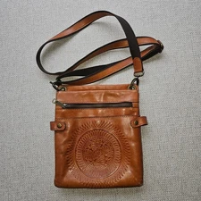 Patricia Nash Crossbody Camel Embossed Adjustable Strap Purse Medium Leather