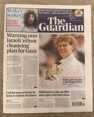 The Guardian 14. Juli 2025 14.7.25 Jannik Sinner gewinnt Wimbledon & England Sieg